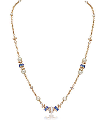 Pearl,Diamond and Blue sapphire necklace